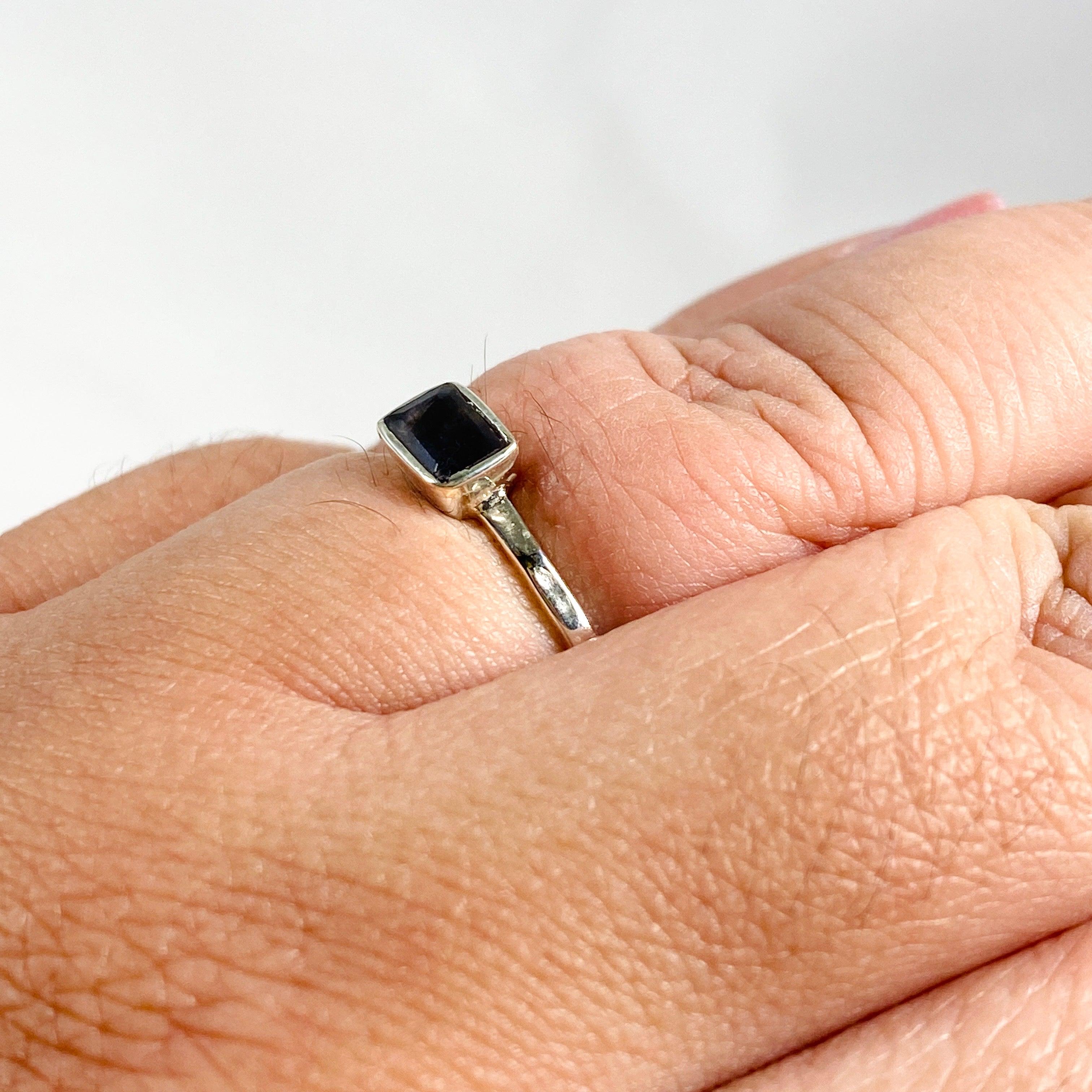 Iolite Rectangular Faceted Fine Band Ring R3793 IOL - Elegant Gemstone Jewelry for Women, Perfect for Weddings, Anniversaries & Special Occasions