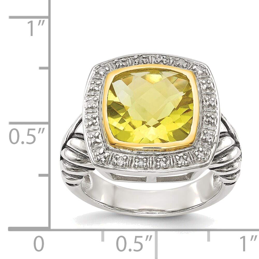 Bonyak 14K Lemon Quartz & Diamond Sterling Silver Ring Size 6 - Elegant Jewelry for Women, Perfect for Engagement, Wedding & Special Occasions