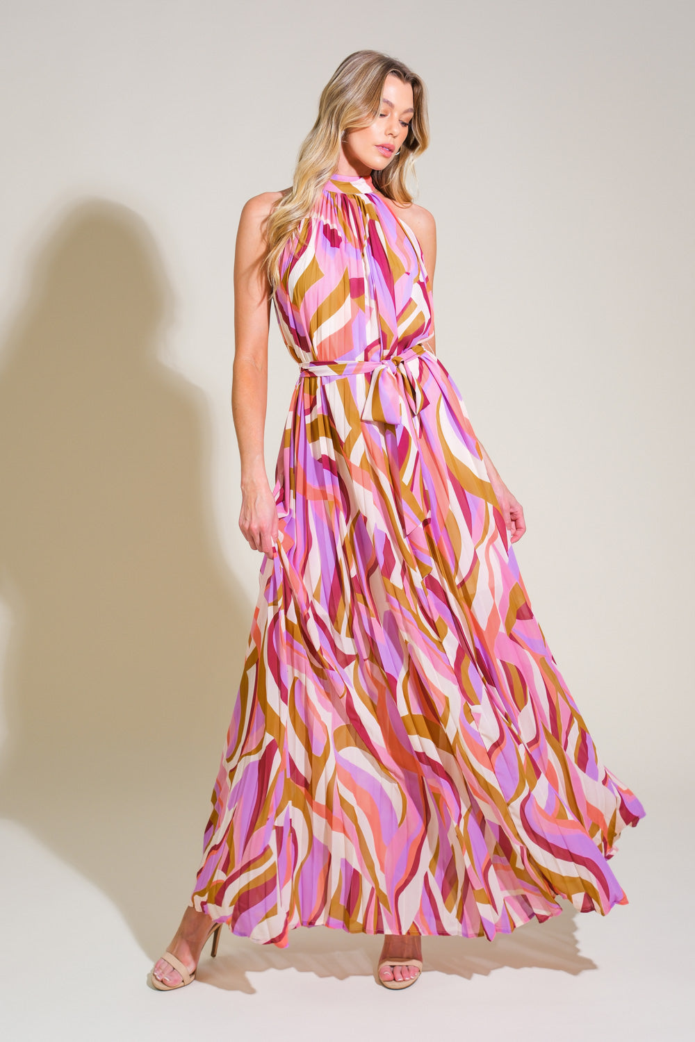 Mireille Halter Maxi Dress for Women - Elegant Long Sleeve Flowy Summer Dress for Beach, Wedding & Party Occasions