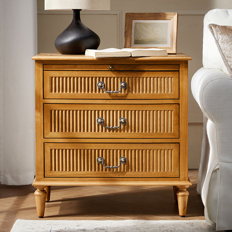 Farmhouse Solid Wood Nightstand with Fluted Drawer - Rustic Bedside Table with Optional Storage Drawer - Perfect for Bedroom, Guest Room, or Cabin Decor