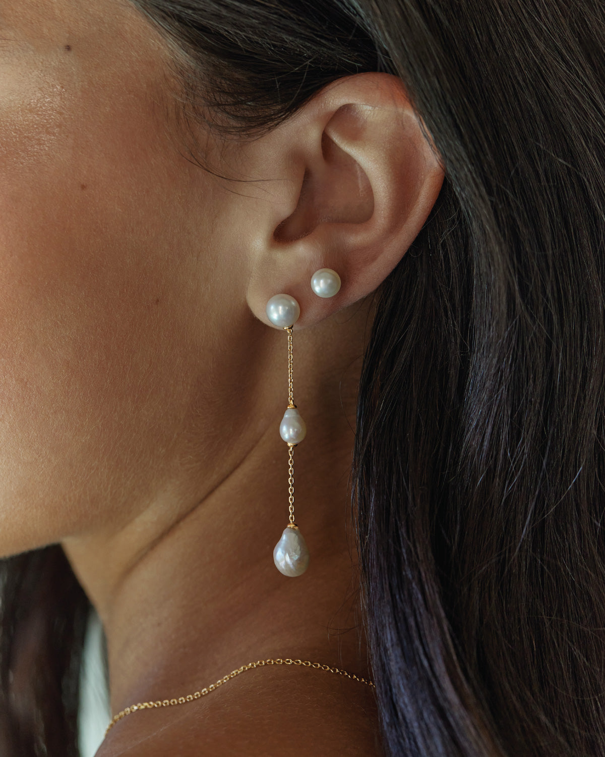 18K Gold Vermeil Forever Moments Pearl Chain Earrings for Women - Elegant Dangle Drop Earrings for Wedding, Anniversary & Special Occasions
