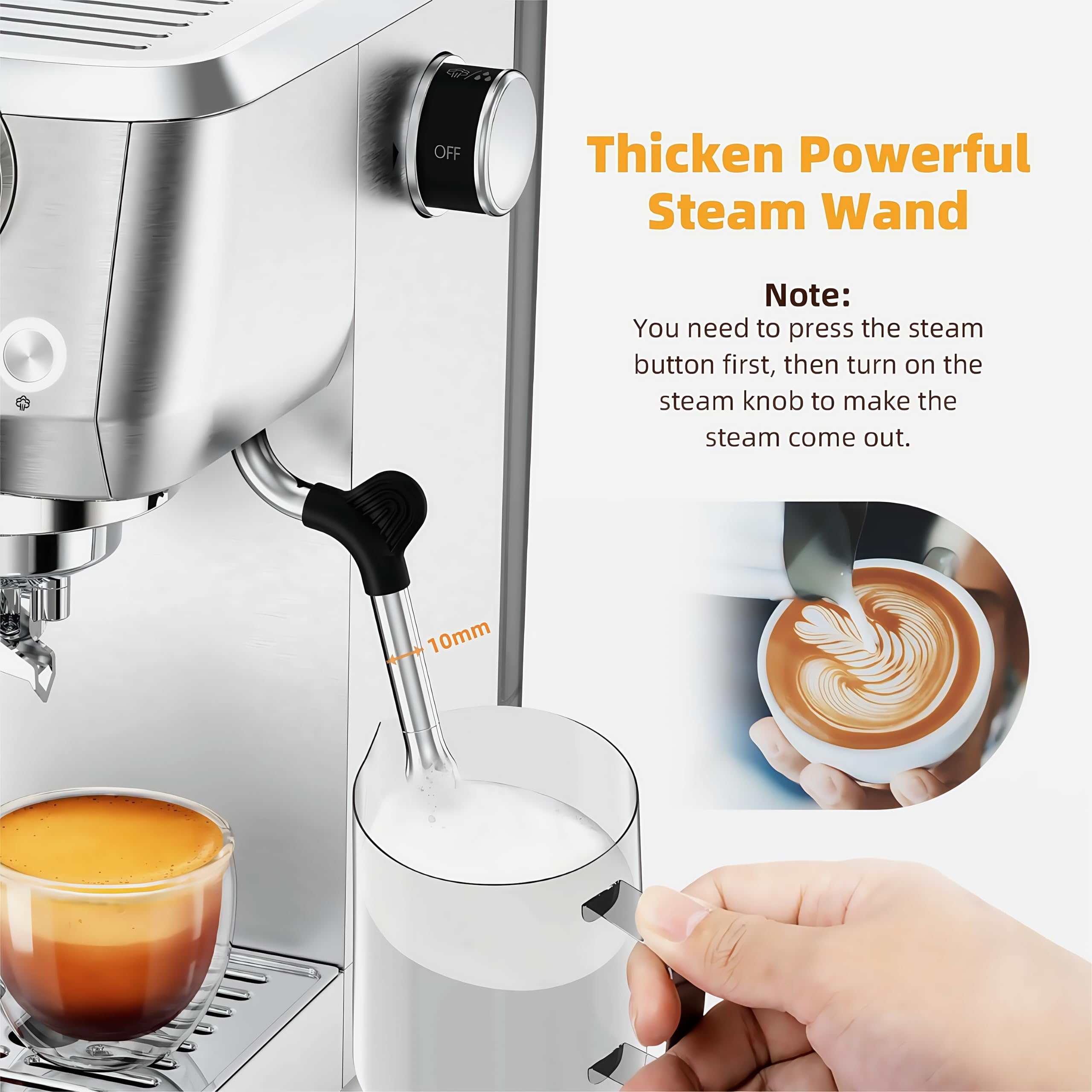 20 Bar Espresso Coffee Maker with Milk Frother - Stainless Steel Home Espresso Machine for Cappuccino & Latte - 49oz Removable Water Tank - Perfect for Coffee Lovers & Home Baristas