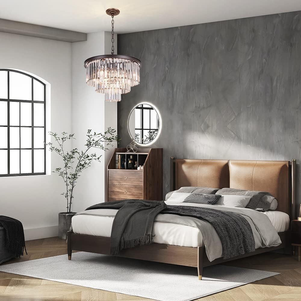Modern Bronze Crystal Chandelier - 3-Tier Contemporary Pendant Light Fixture for Dining Room & Living Room | Elegant Ceiling Lighting for Home Decor, Weddings & Luxury Interiors