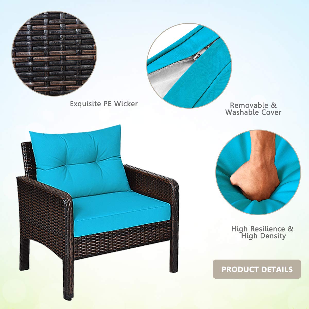 HappyGrill 4-Piece Outdoor Patio Furniture Set - Rattan Wicker Sectional Sofa with Coffee Table & Cushions - Perfect for Garden, Poolside, Backyard, and Balcony Relaxation