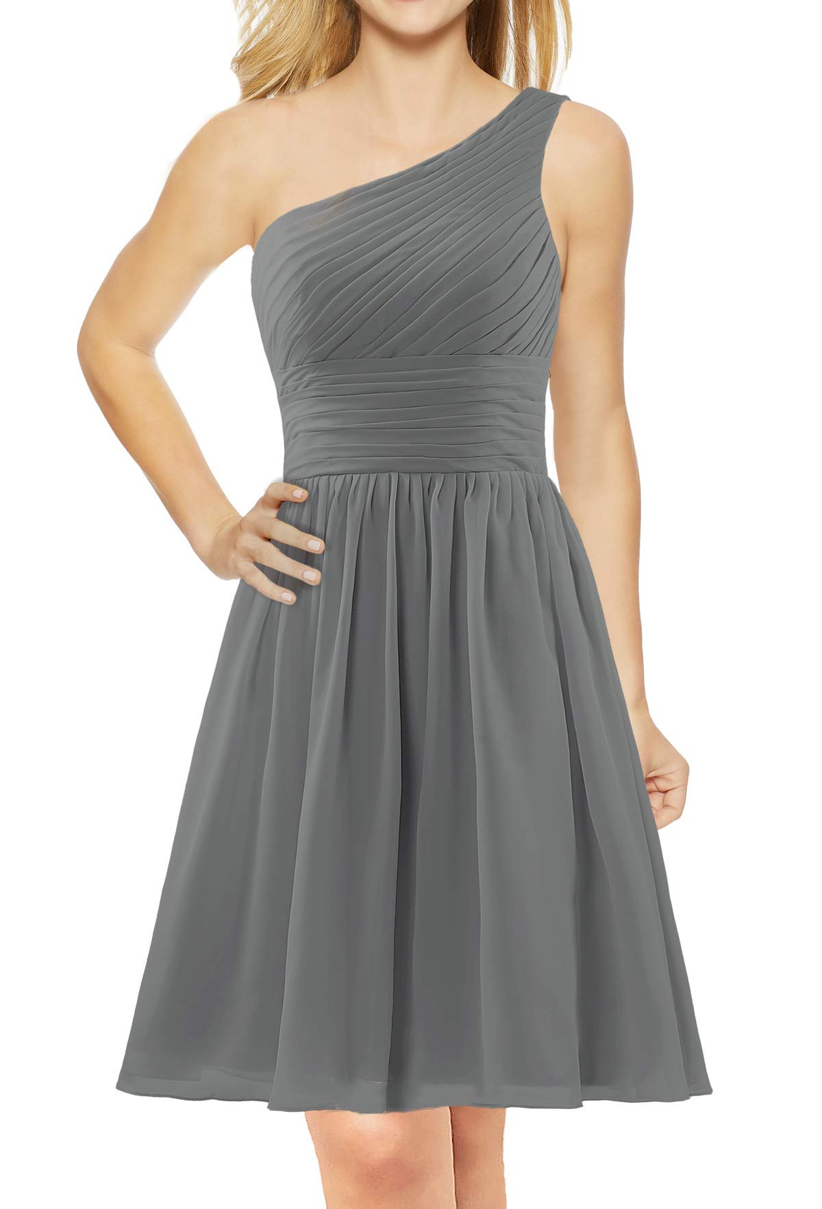 ANTS Women's Chiffon One Shoulder Bridesmaid Dress - Elegant Short Evening Gown for Wedding Party & Formal Events