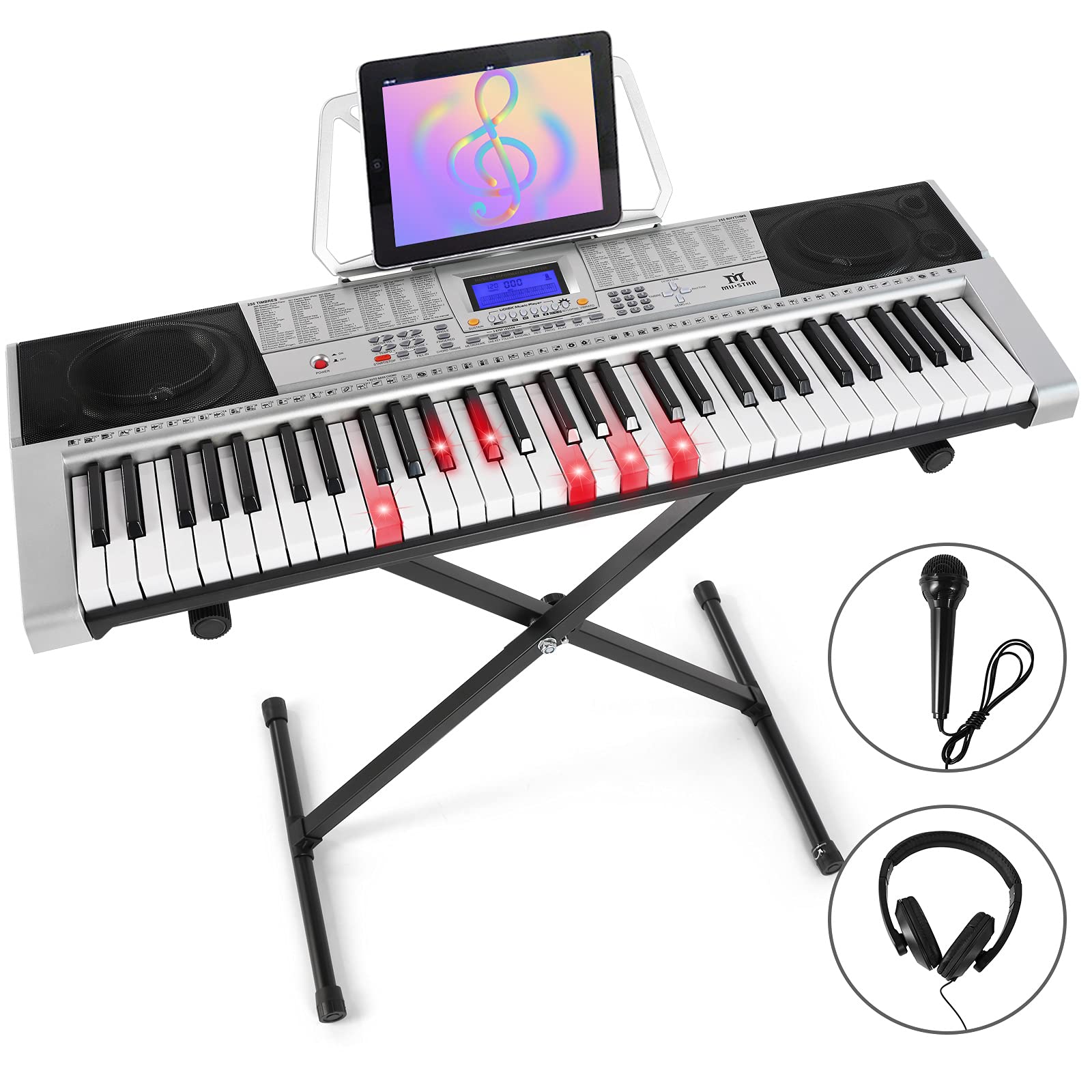 MUSTAR 61 Key Electric Piano Keyboard with Lighted Keys - MEKS-400 Digital Piano for Beginners, Includes Stand, LCD Screen, Headphones & Mic | Perfect for Home Learning, Music Practice & Gift Giving