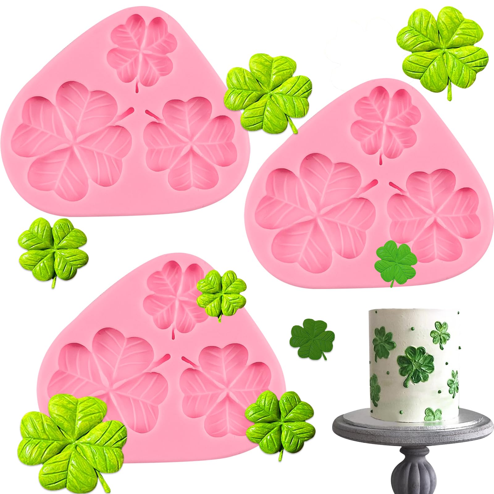 4 Leaf Clover Silicone Mold Set of 3 - Lucky Charm Fondant & Chocolate Cake Decorations for Cupcakes, Cookies, Candies, Mousse, Butter, Gum Paste, Dough, Resin & Clay Crafts - Perfect for St. Patrick's Day Baking & DIY Projects