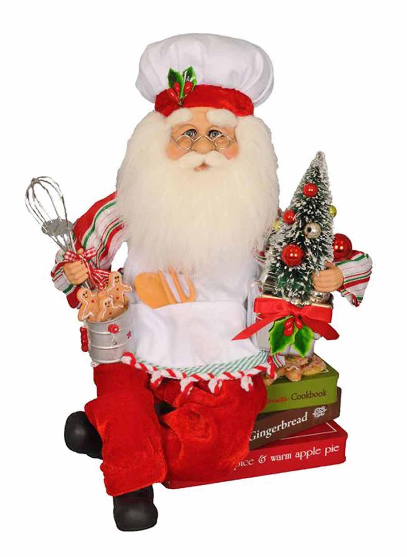 Baking Santa Christmas Decorations - Santa Claus Sitting on Cookbooks for Holiday Home & Kitchen Decor
