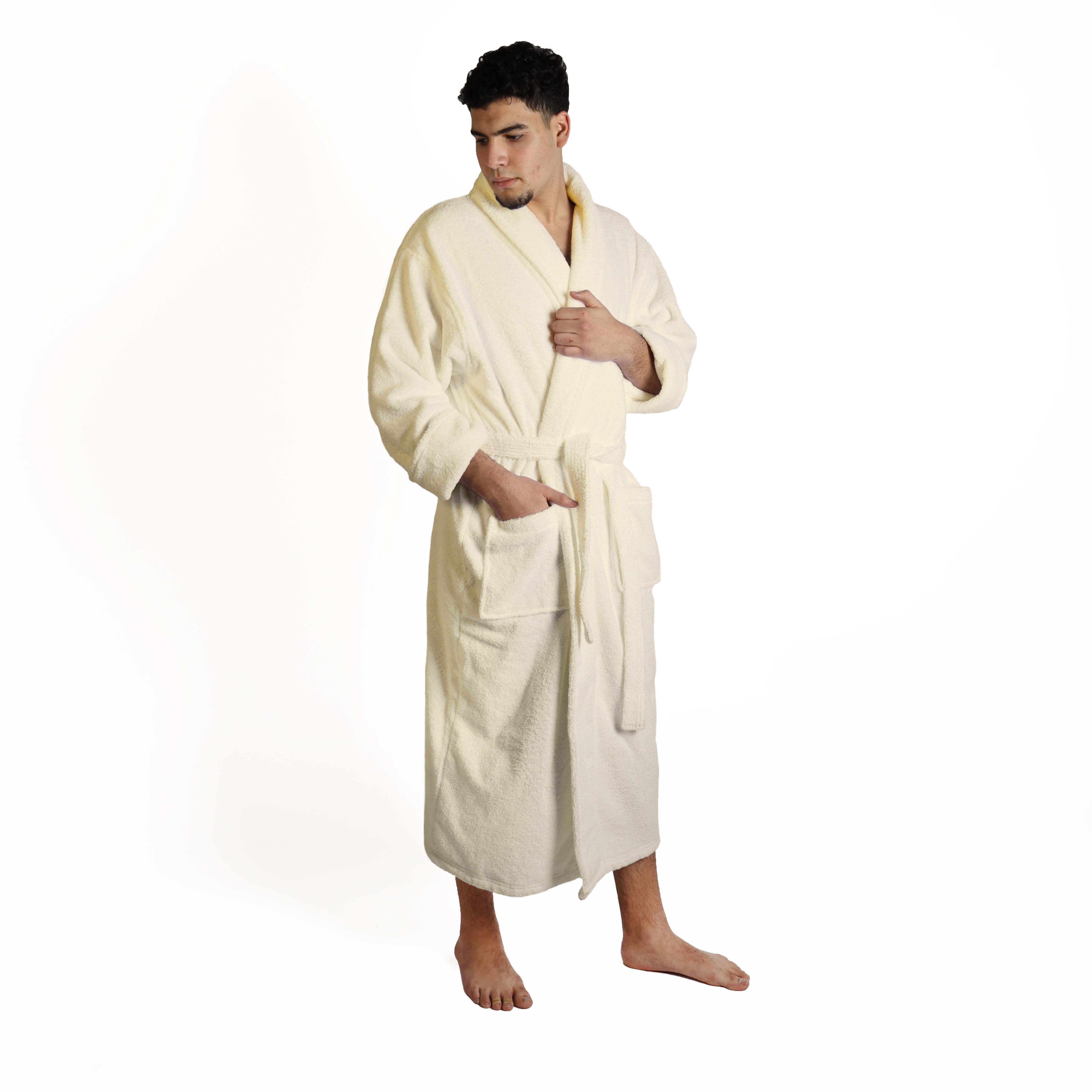 Premium Turkish Cotton Bathrobe for Women & Men - Unisex Shawl Collar Long Robe - Soft Spa, Lounge & Hotel Style Bathrobe for Relaxation at Home