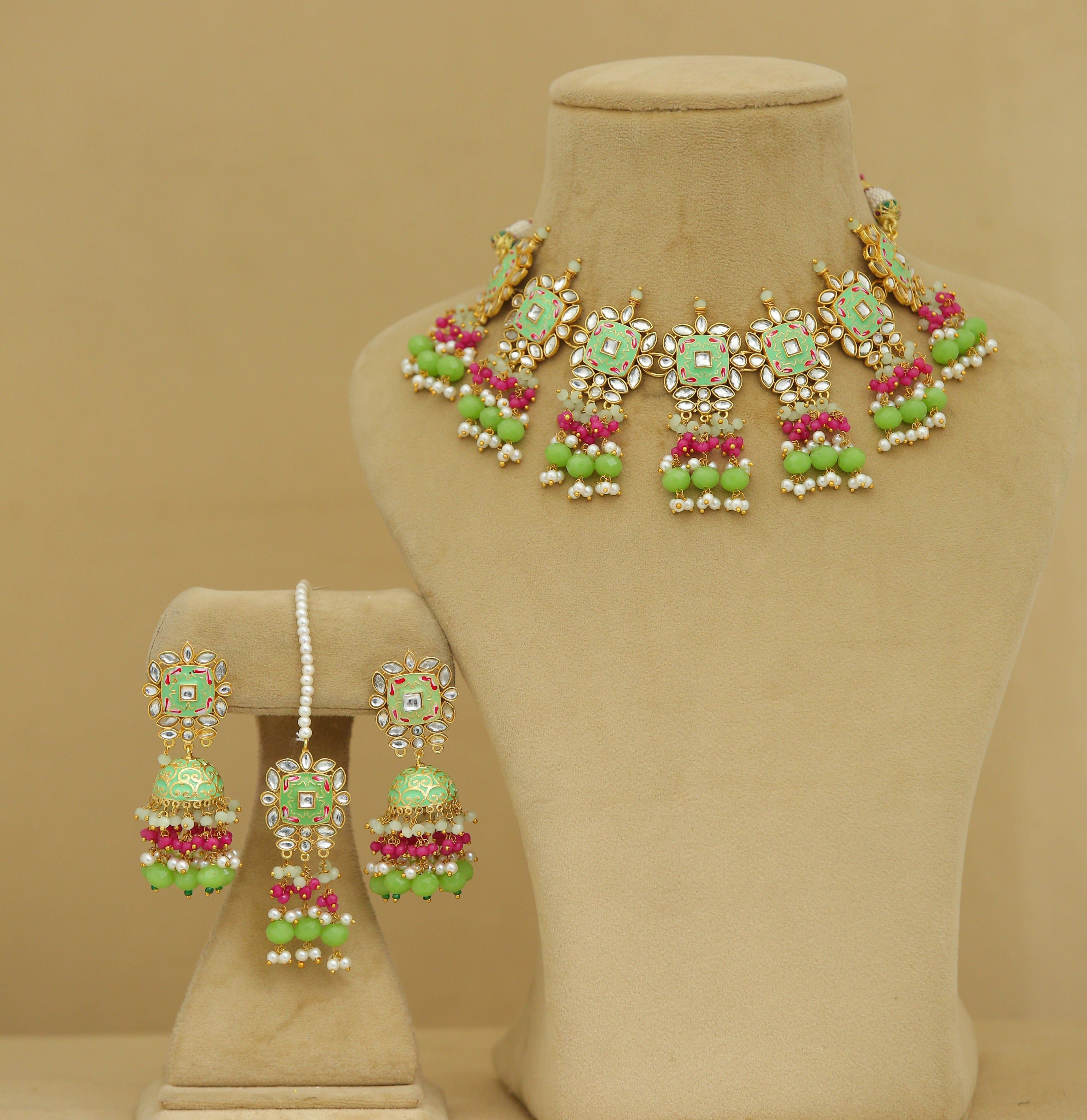Alia Meenakari Full Set Jewelry - Exquisite Handcrafted Indian Bridal Necklace Set with Earrings - Perfect for Weddings, Festivals & Special Occasions