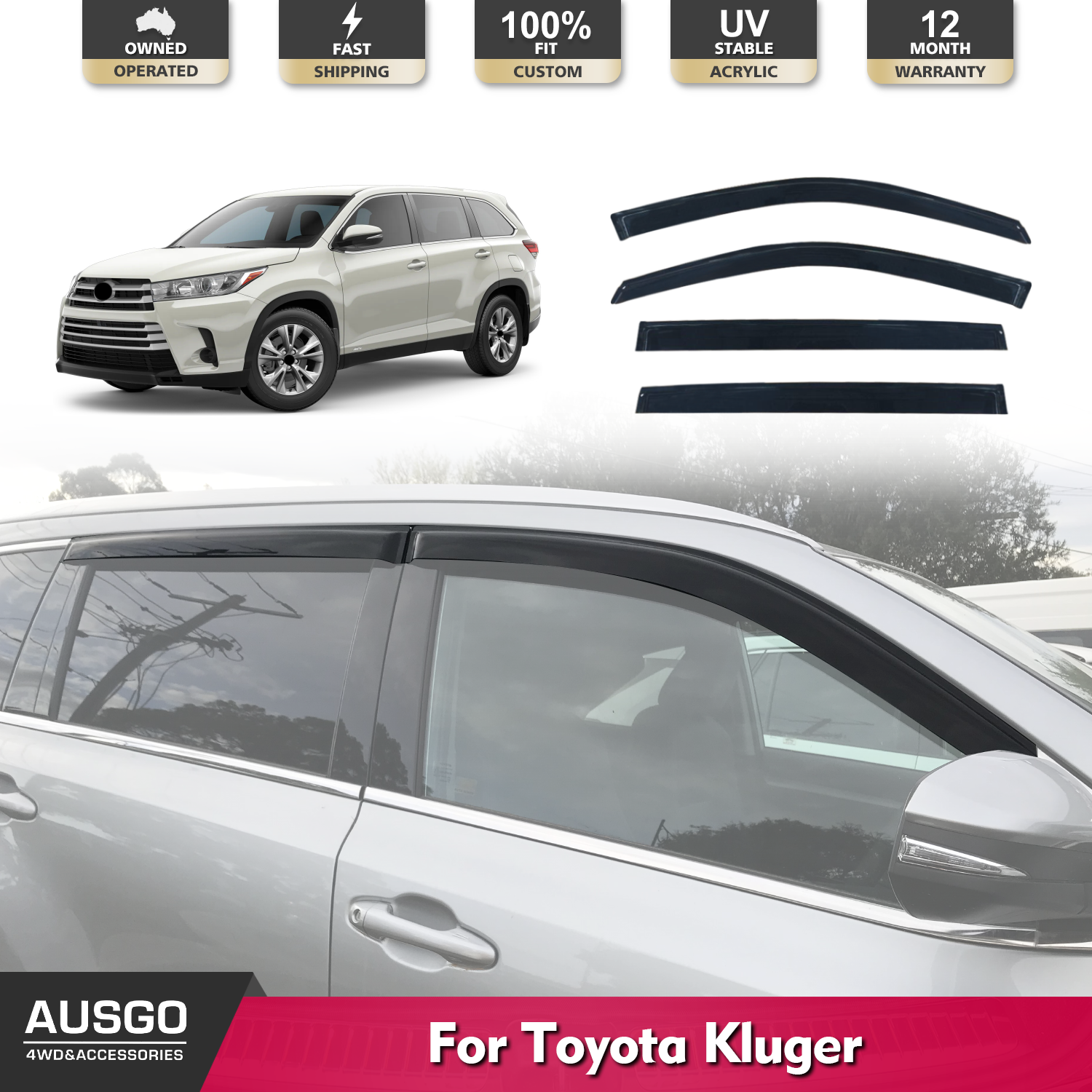Toyota Kluger 2013-2020 Weather Shields - Car Window Rain Guards for All-Weather Protection | Perfect for Rainy Days & Highway Driving