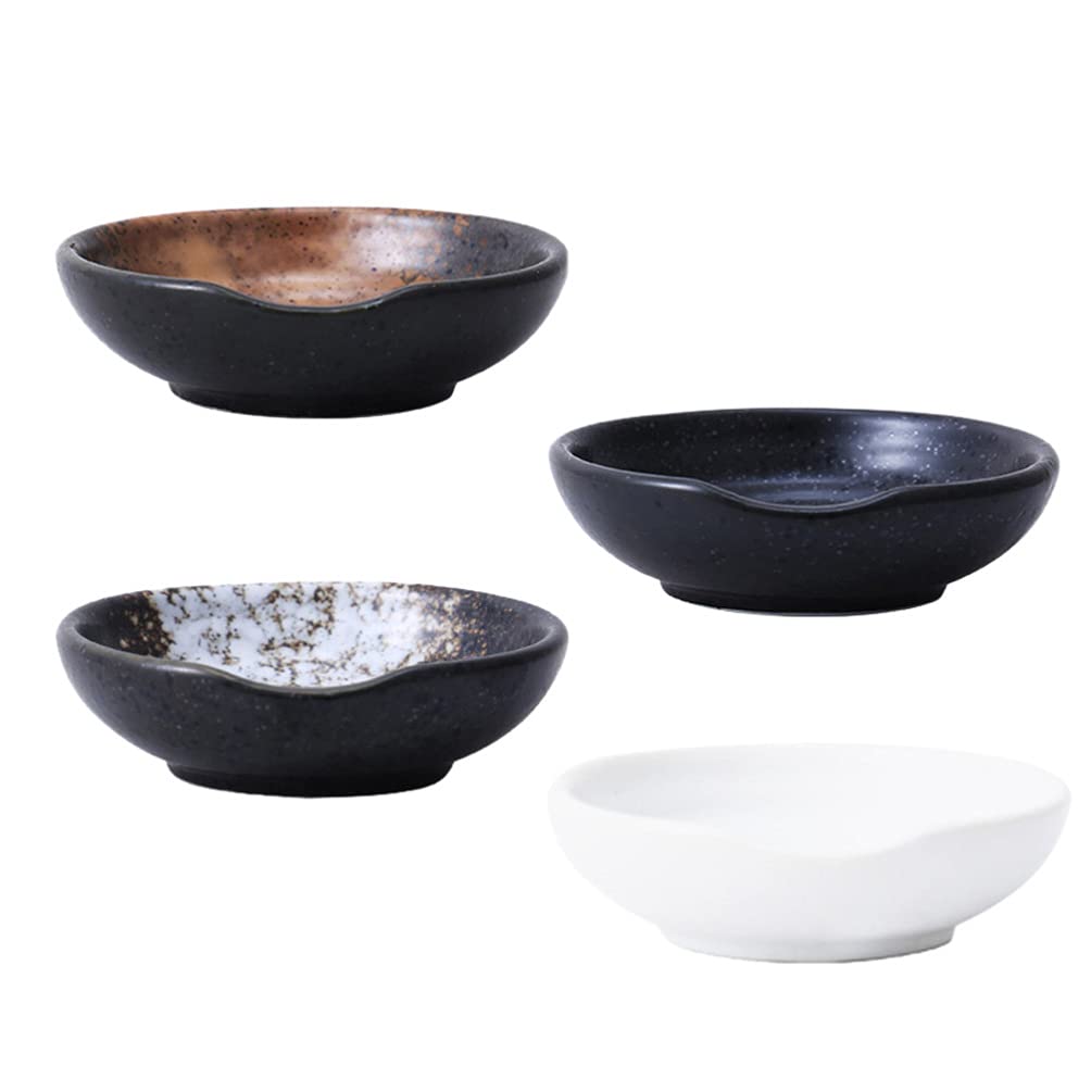 FRCOLOR 4-Piece Ceramic Seasoning Bowls Set - Japanese Style Sushi Plates, Porcelain Dipping Dishes for Soy Sauce, Salad Bowls for Fruit, Vegetables, Tomato Sauce - Assorted Colors - Perfect for Sushi Restaurants, Home Kitchens & Party Serving