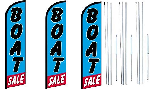Boat Sale King Swooper Feather Flag Kit with Complete Hybrid Pole Set - 3 Pack - Perfect for Car Dealerships, Boat Shows & Retail Promotions