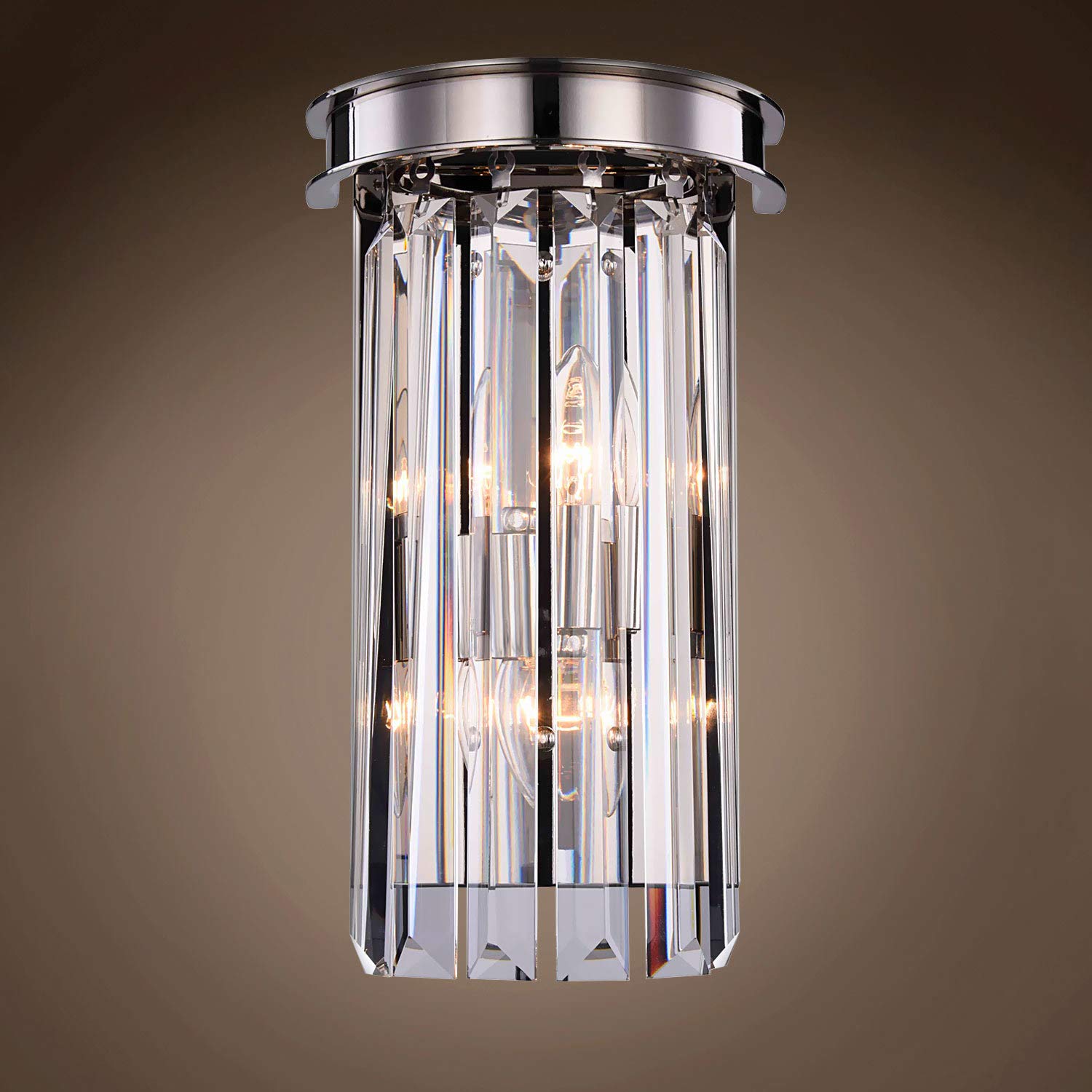 Crystal Prism Clear Glass 2-Light 8-Inch Polished Nickel Wall Sconce - Perfect for Bedroom, Hallway, and Living Room Lighting