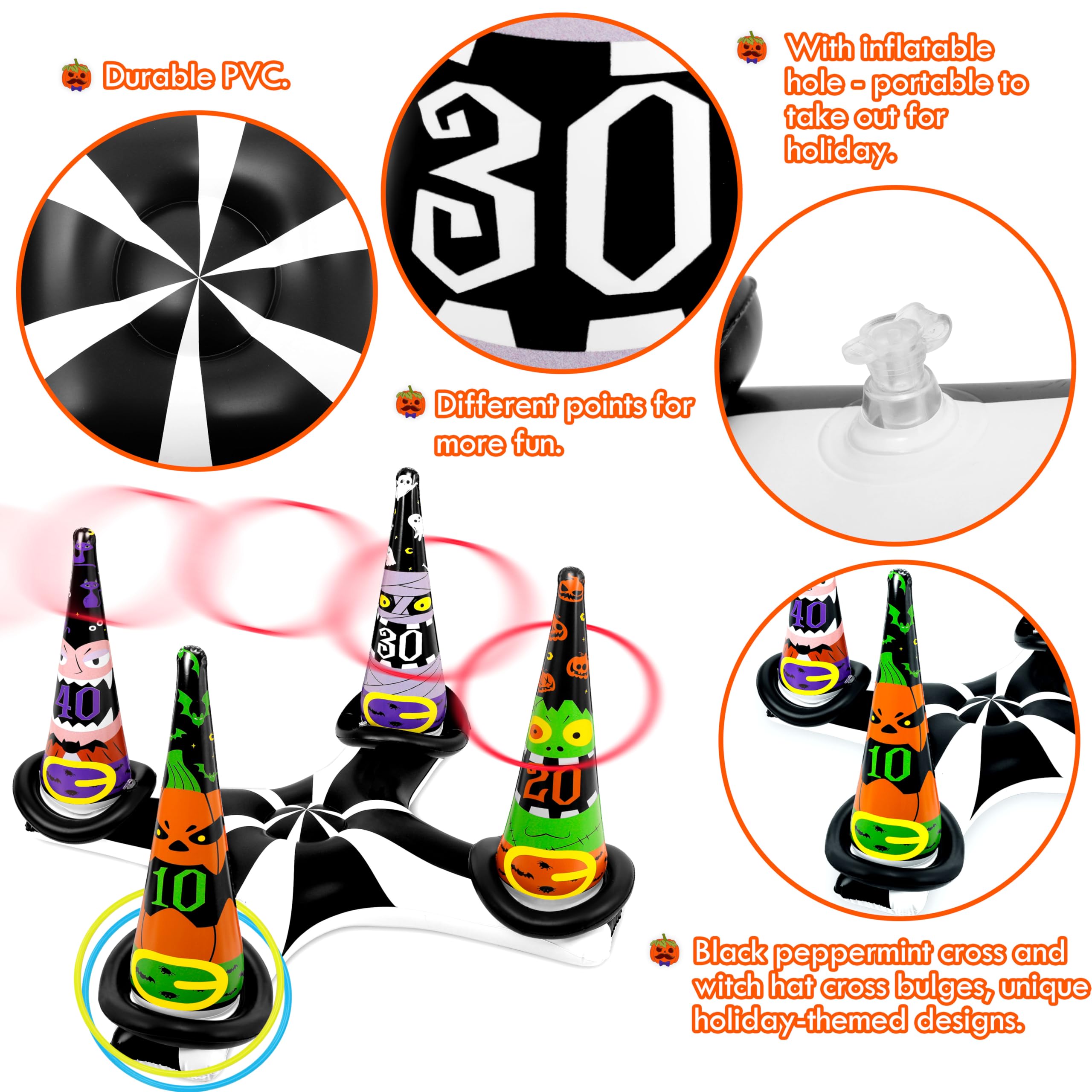 90Shine Inflatable Witch Hat Ring Toss Game for Halloween Party - Fun Indoor/Outdoor Game for Kids & Adults