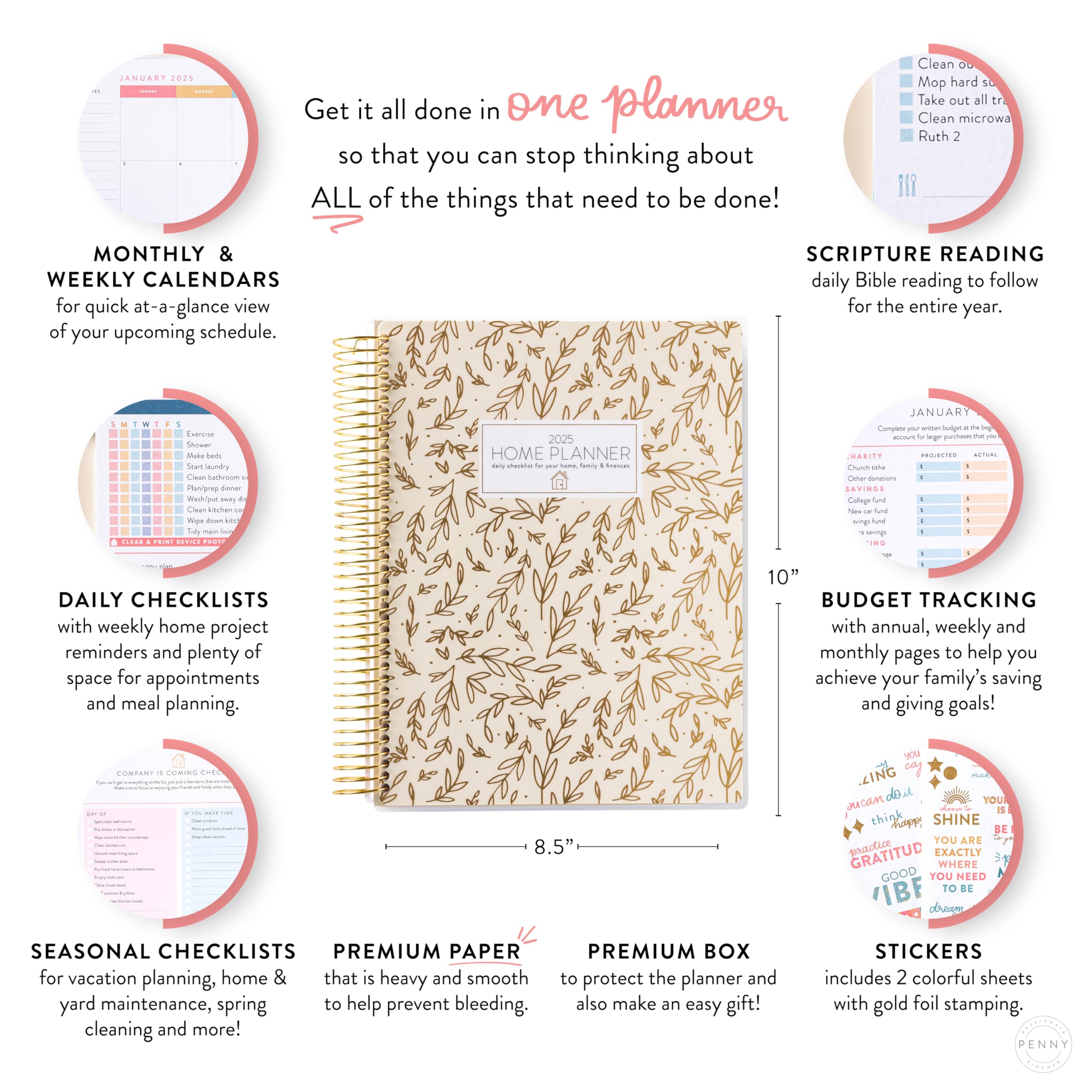 2025 Home Planner with Stickers - Daily Checklist, Monthly Budget & Calendar Layout - Vacation Planner for Work from Home - Coil Bound & Poly Laminated Cover - Perfect for Remote Work, Budgeting & Travel Planning
