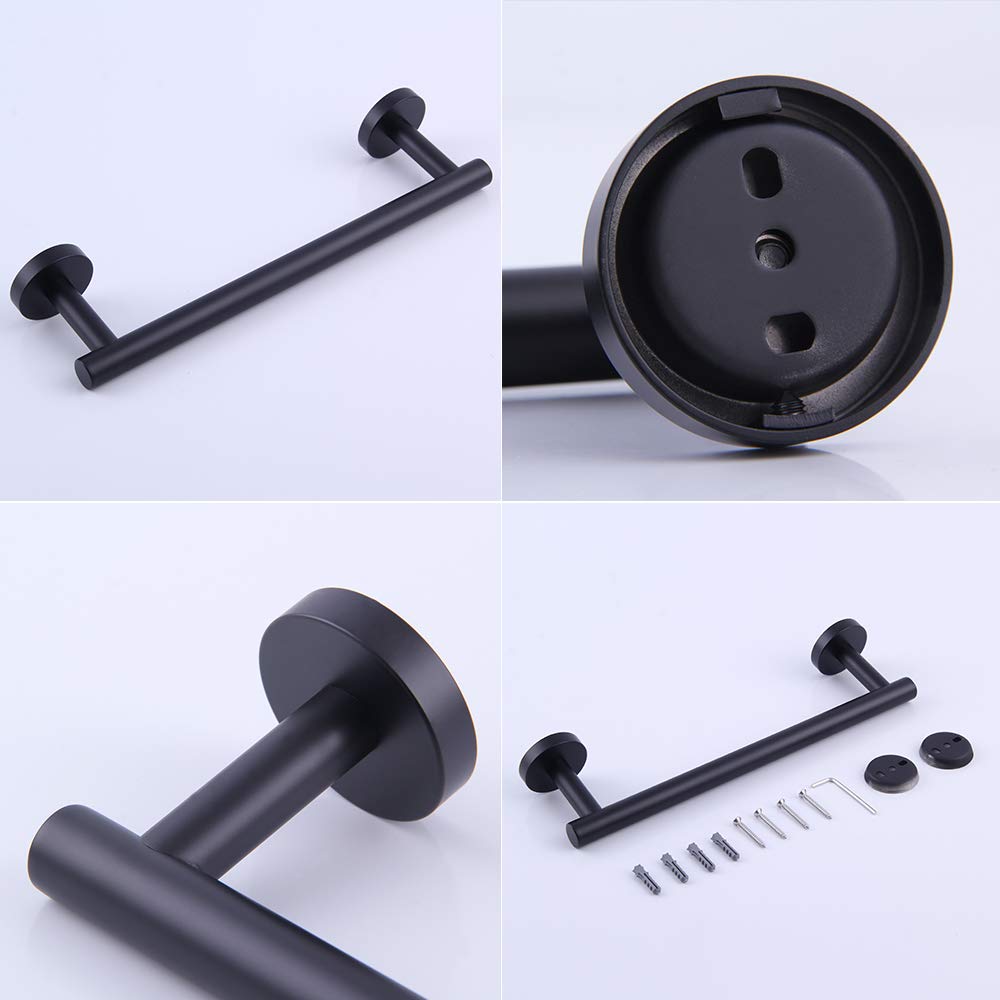 BEIGEEWY 4-Piece Matte Black Bathroom Hardware Set - SUS304 Stainless Steel Wall Mounted Towel Bar, Toilet Paper Holder & 2 Robe Hooks - Modern Bathroom Accessories for Home & Hotel Use