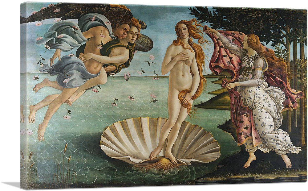 ARTCANVAS The Birth of Venus by Sandro Botticelli - 40x26 Inch Stretched Canvas Art Print, Framed Wall Decor, Famous Renaissance Painting Reproduction - Perfect for Living Room, Bedroom & Office Decor