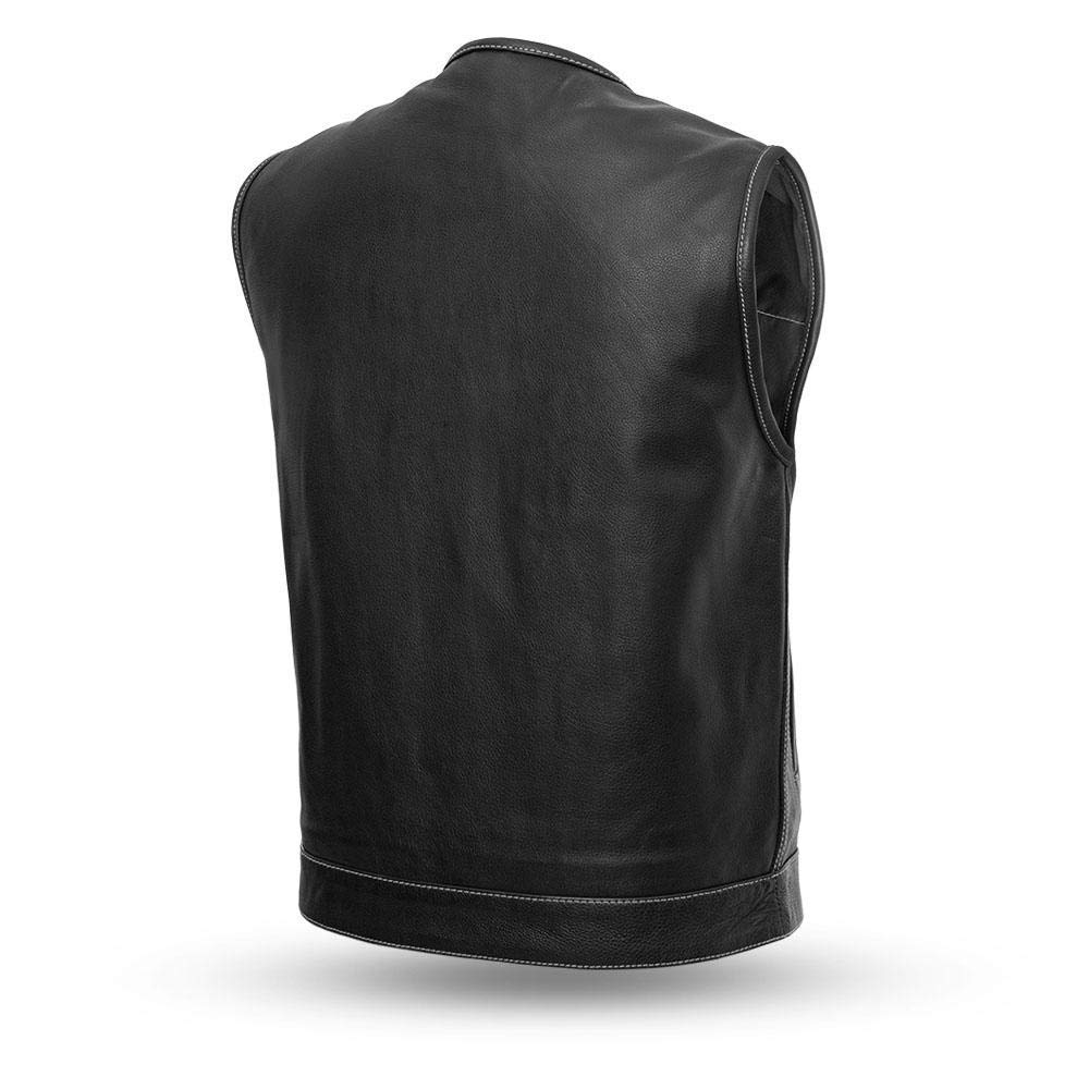 Men's Motorcycle Leather Vest with Paisley Liner - Collarless Biker Jacket with SOA Premium Patch Holder & External Gun Pocket - Perfect for Riding, Motorcycle Clubs, and Outdoor Adventures