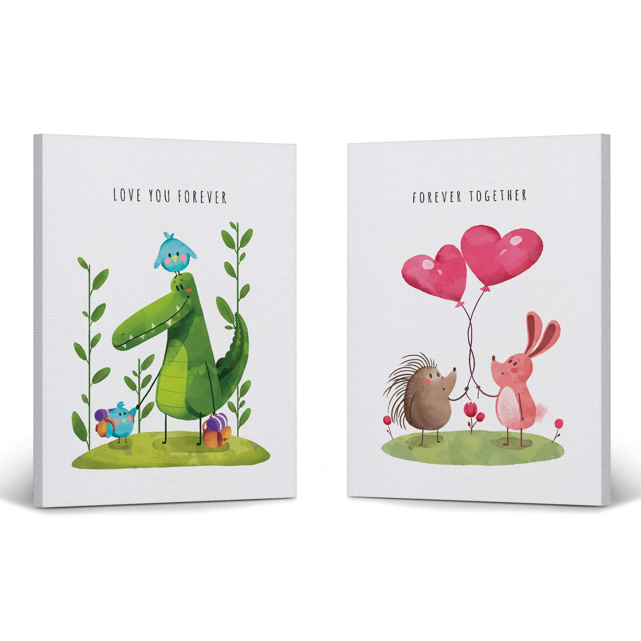 Cute Animals and Lovely Quotes Canvas Wall Art Set - 2 Piece Kids Room Decor for Baby Boy & Girl - Ready to Hang Nursery Wall Art - Made in USA (40x30 inches) - Perfect for Bedroom, Playroom & Nursery Decor