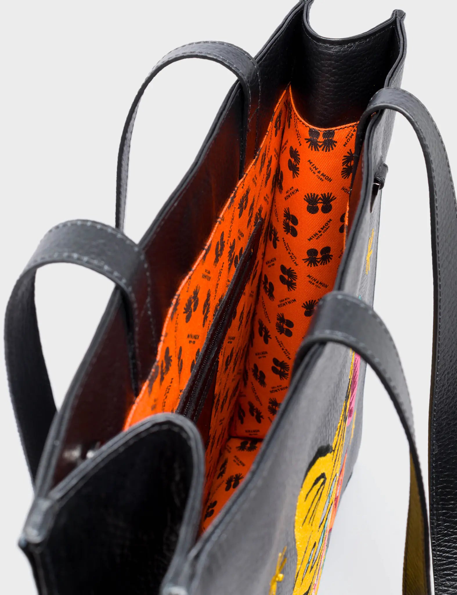 Stylish Black Leather Tote Bag with Tiger & Floral Embroidery - Perfect for Work, Travel & Everyday Use