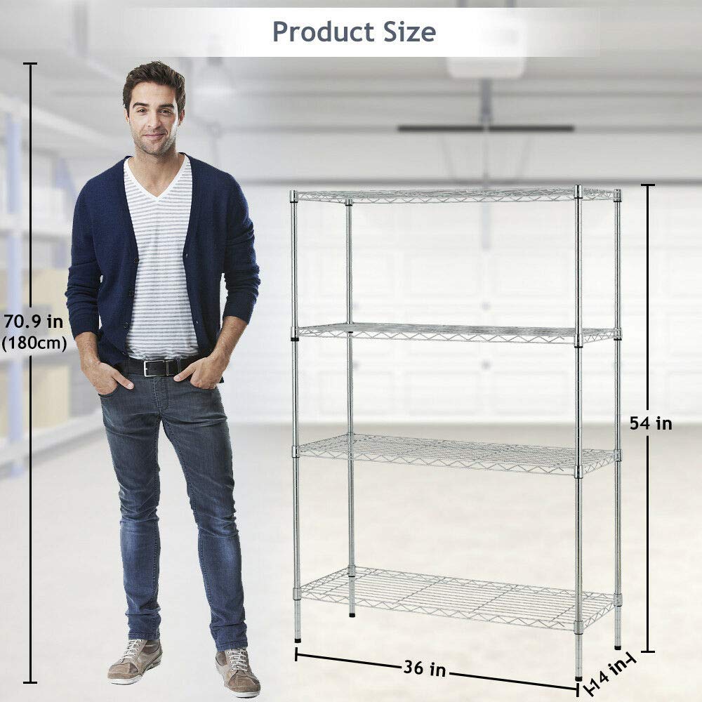 Best Heavy Duty NSF Metal Shelving Unit - 36x14x54 Chrome Commercial Grade Steel Storage Shelves, Adjustable Height Utility Rack for Office, Warehouse & Retail Organization