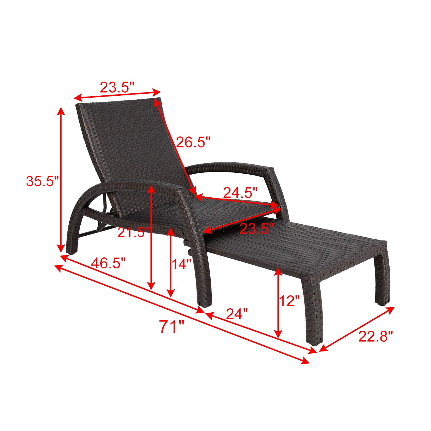 Ulax Outdoor Wicker Convertible Chaise Lounge - Non-Rust Aluminum Patio Lounger with Adjustable Back & Quick-Dry Foam Cushion (Dark Brown) - Perfect for Poolside, Beach, Garden Relaxation