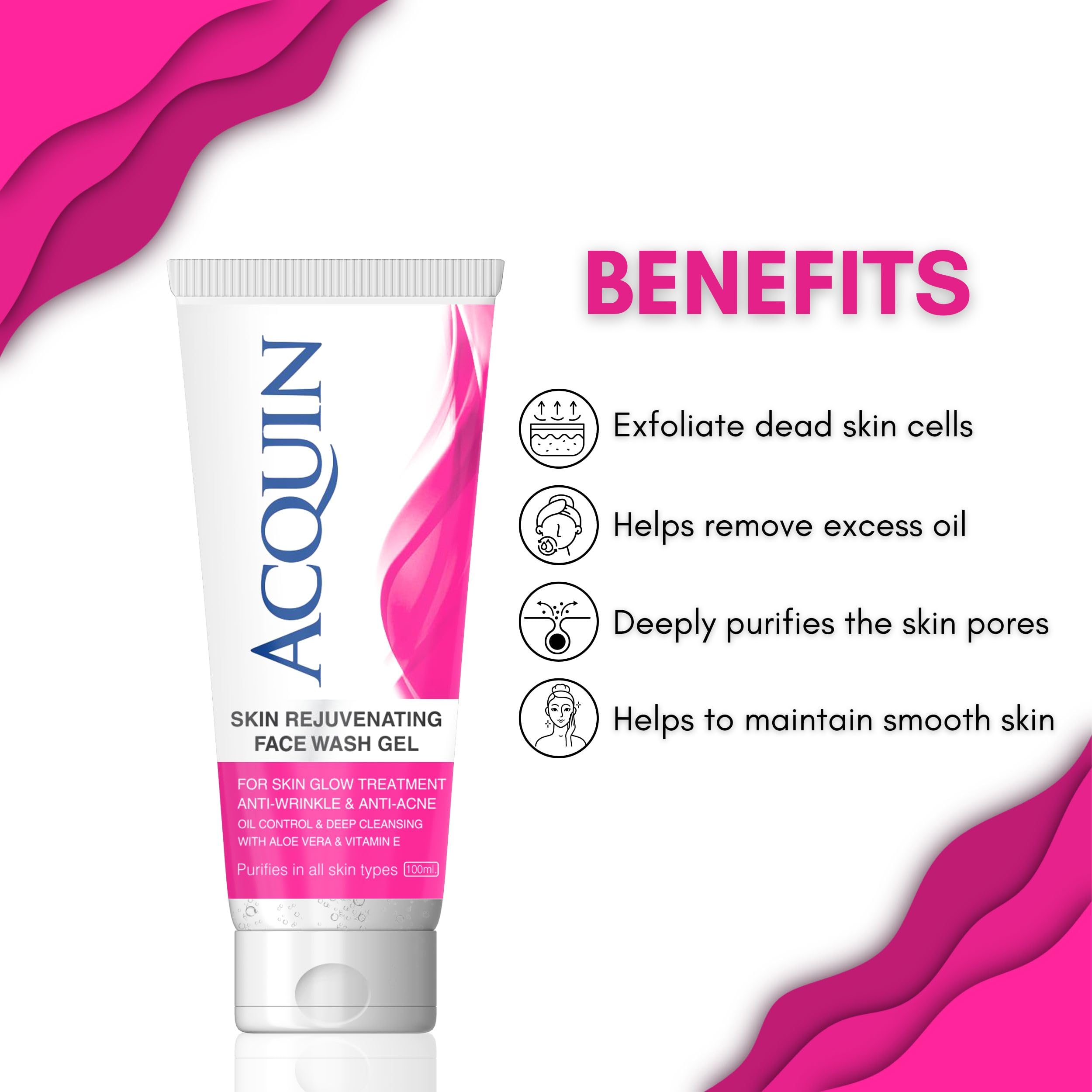 ACQUIN Anti-Acne & Anti-Wrinkle Face Wash 100ml - Gentle Cleanser for Oily & Sensitive Skin - Perfect for Daily Skincare Routine & Travel