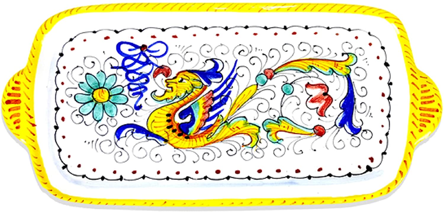 Deruta Italy by Gute | Handcrafted Raffaellesco Rectangular Ceramic Tray | Authentic Italian Pottery Handmade in Deruta | Perfect for Home Decor, Gift Giving & Serving Appetizers