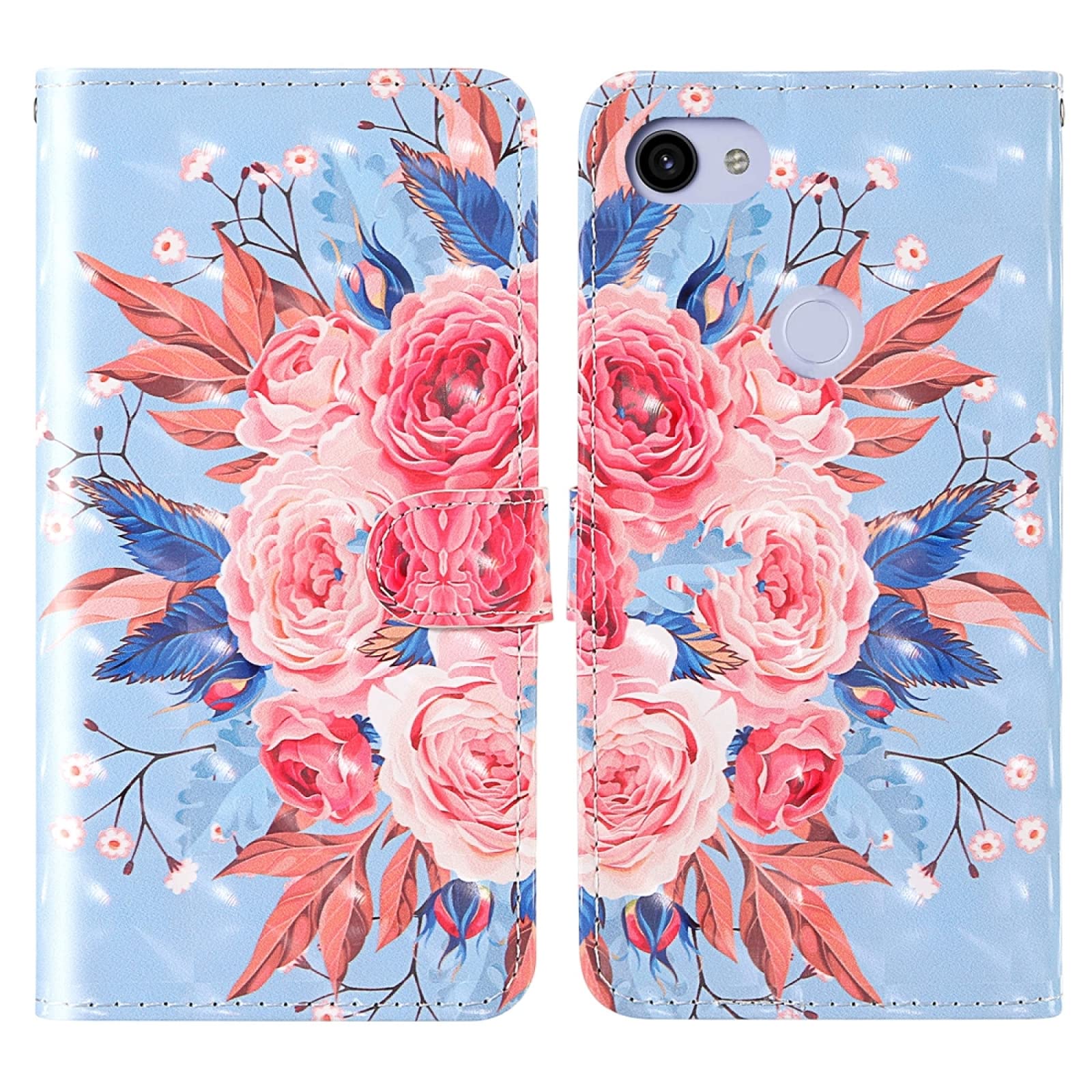 Google Pixel 3a Phone Case - 3D Printed Floral Design, Horizontal Flip Cover with Card Holder, Wallet & Lanyard - Premium TPU + PU Leather Protective Case (Colored Flowers) - Perfect for Everyday Use, Travel & Hands-Free Convenience