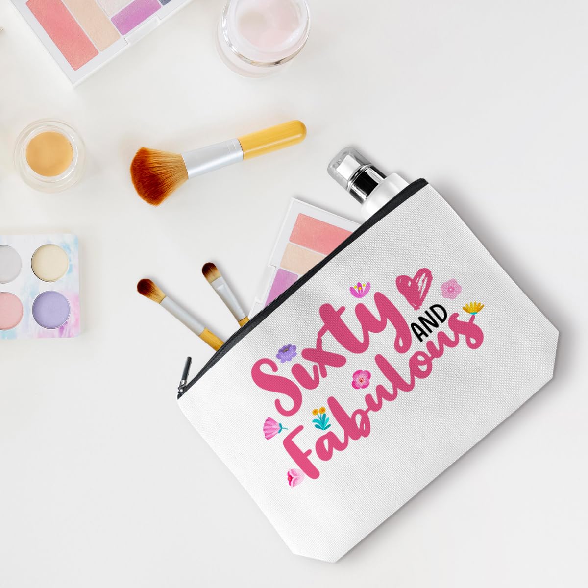 60th Birthday Makeup Bag for Women - Travel Cosmetic Pouch for Mom, Grandma & Friends - Perfect Gift for Anniversaries & Celebrations
