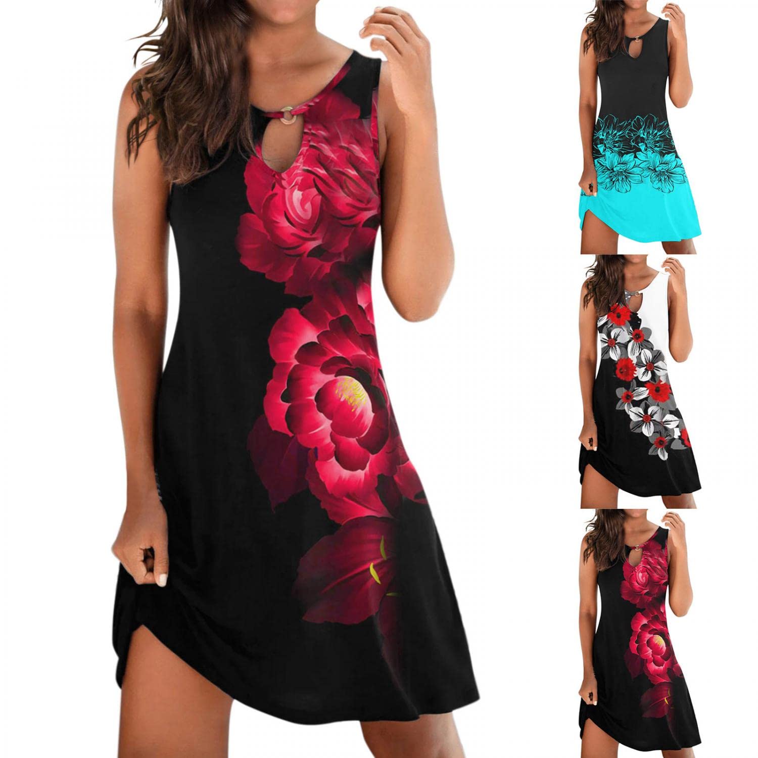 Women's Casual Summer Dresses 2023 - Sexy Vintage Floral Print Sleeveless Mini Dress with O-Neck | Perfect for Beach Vacations, Date Nights & Summer Parties