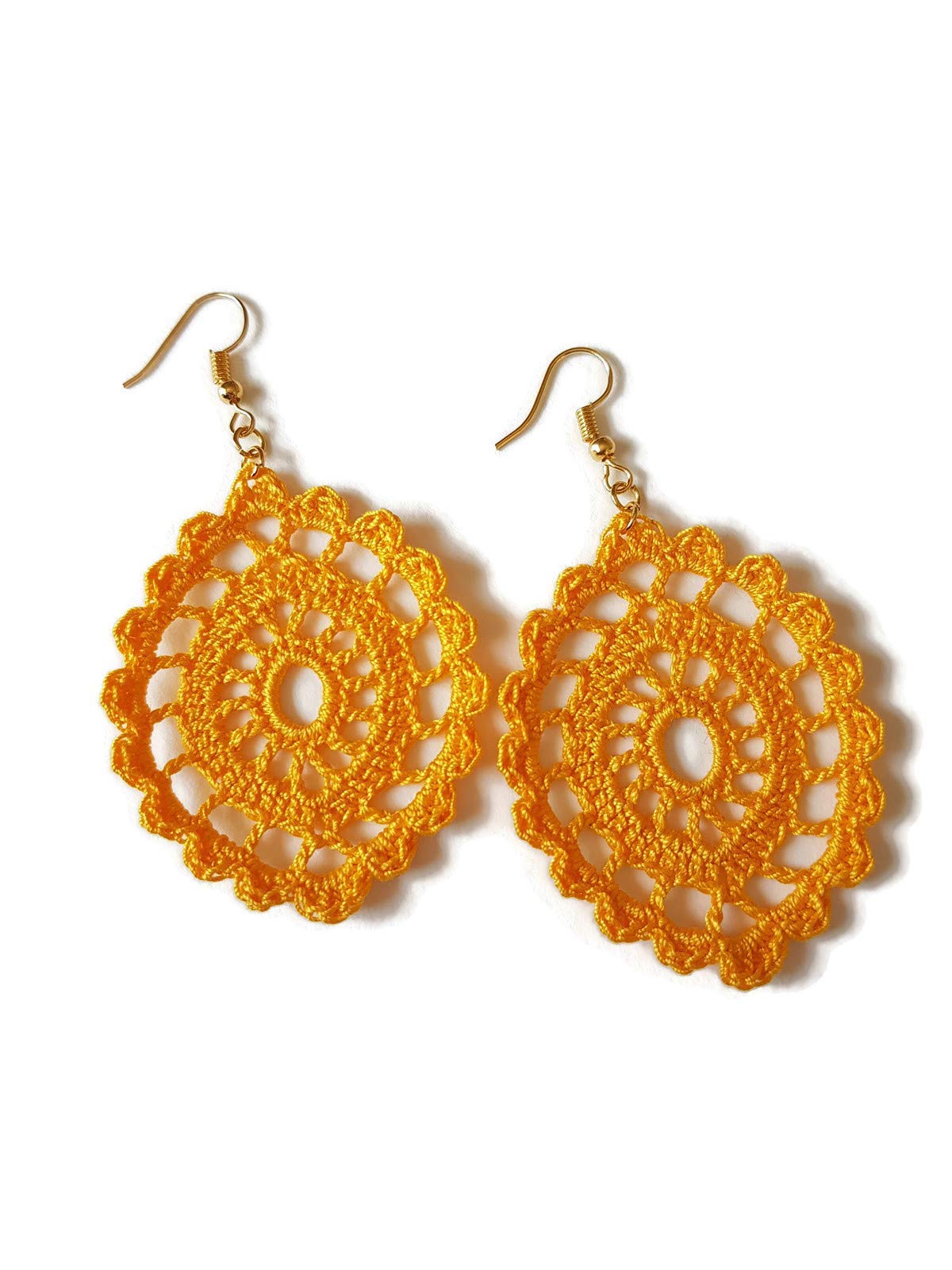 Handmade Gold Oval Drop Earrings - Lace Crochet Baroque Sicily Style Jewelry for Women - Perfect for Weddings, Parties & Special Occasions