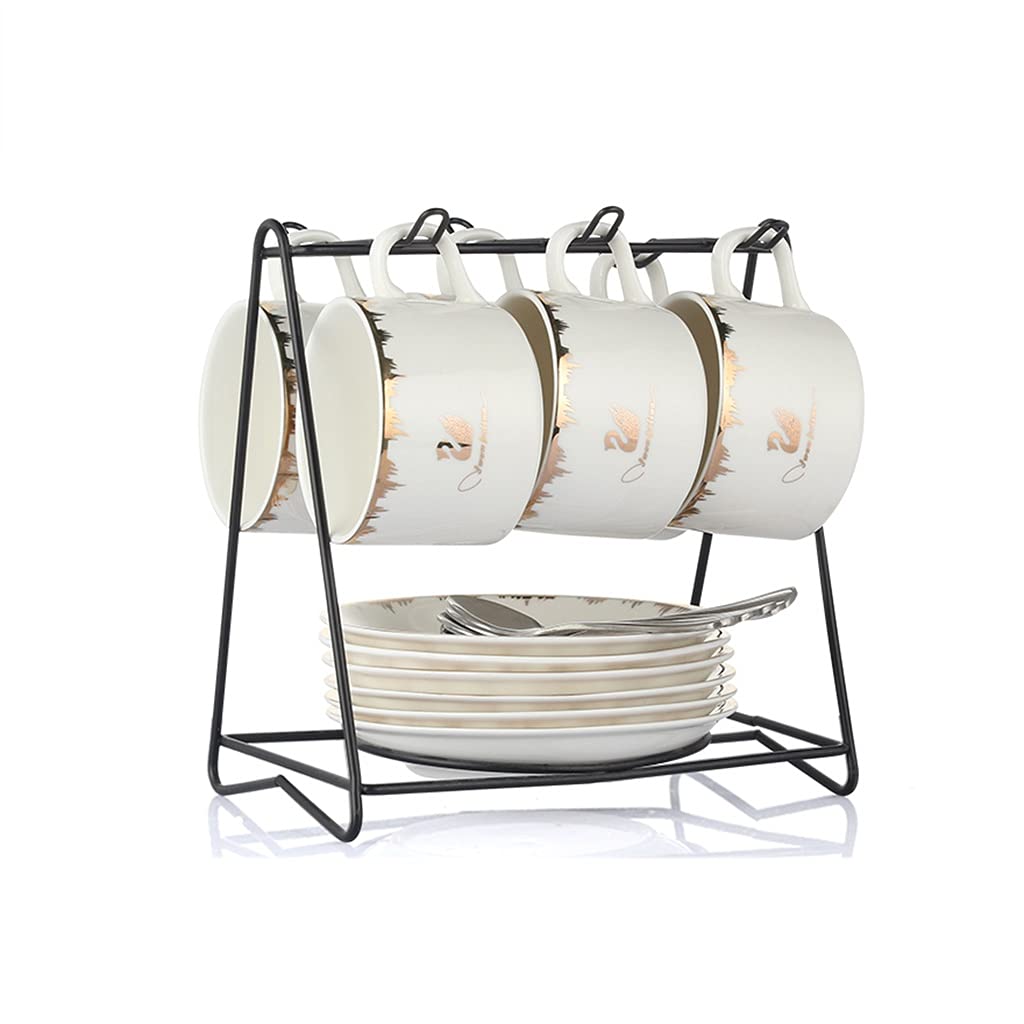 Luxury European Style Ceramic Tea Cup and Saucer Set - 6 Piece Elegant Coffee & Tea Cups with Matching Saucers, Perfect for Afternoon Tea, Home Decor, and Gift Giving