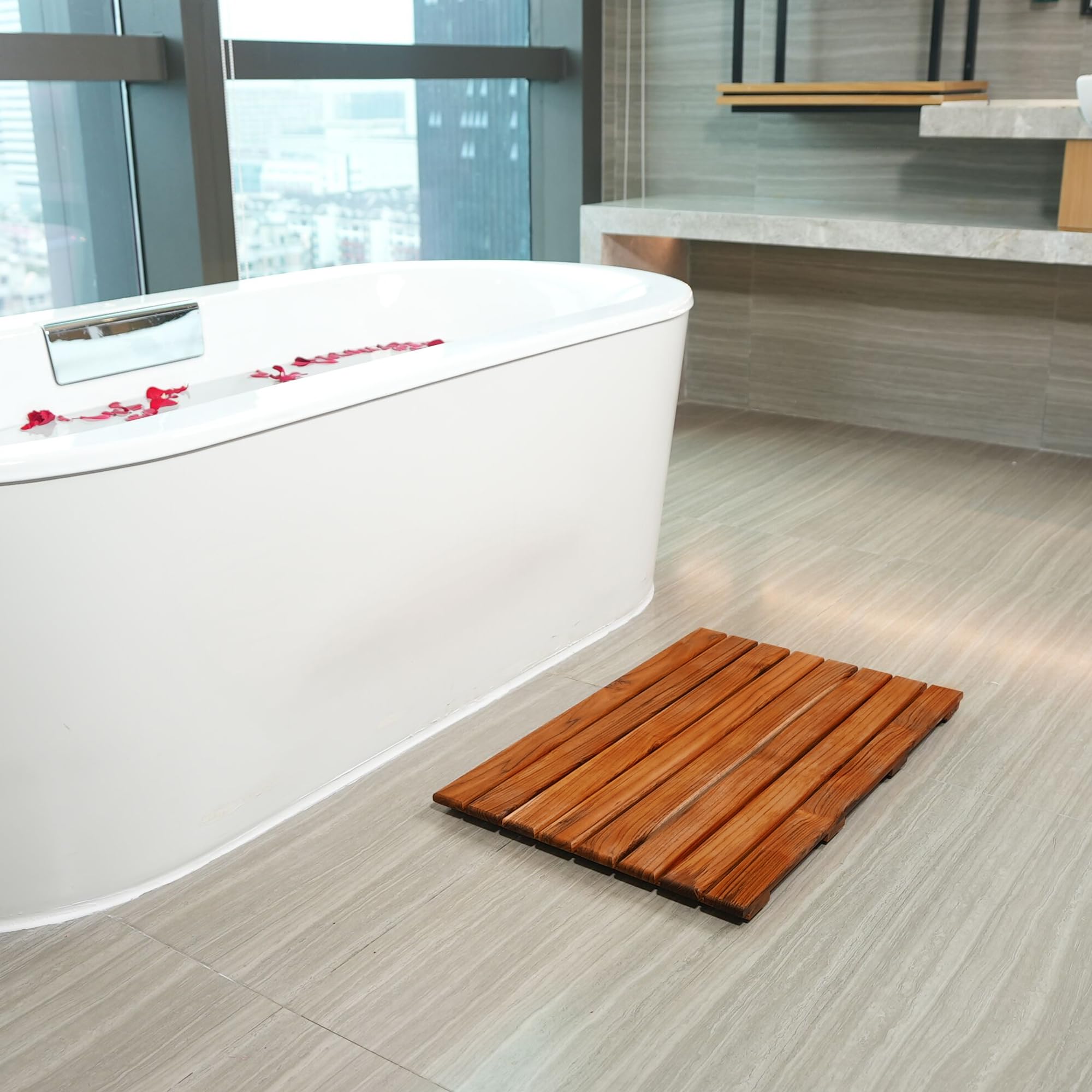 Premium VaeFae Teak Shower Mat - Non-Slip Bath Mat for Safety, Luxury Spa Wooden Mat for Bathtub (20