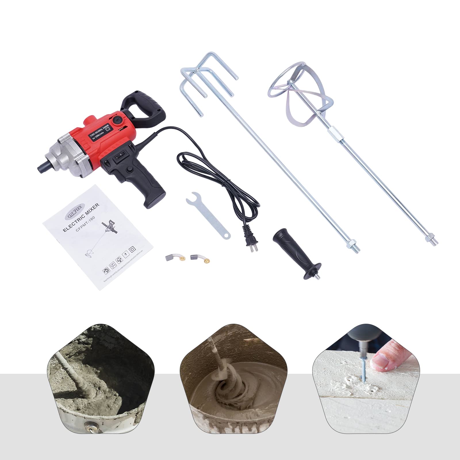 2400W Heavy Duty Electric Concrete Mixer - 6 Speed Adjustable Handheld Cement Mixer for Mortar, Plaster & Construction - Perfect for DIY Projects, Home Renovation & Professional Use