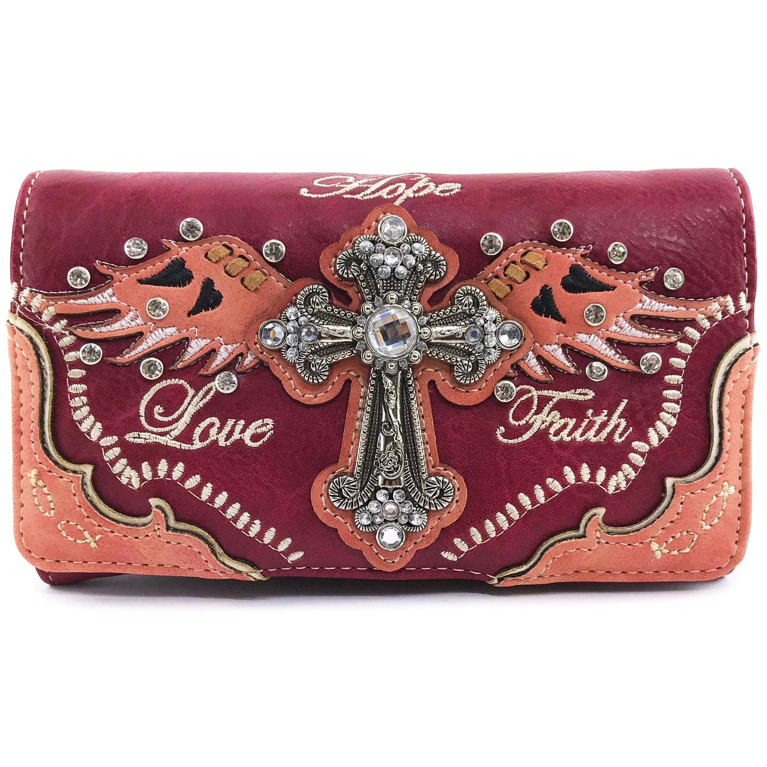 Faith Love Hope Cross Angel Wing Bible Verse Women's Crossbody Trifold Wallet - Perfect for Church, Bible Study & Everyday Use