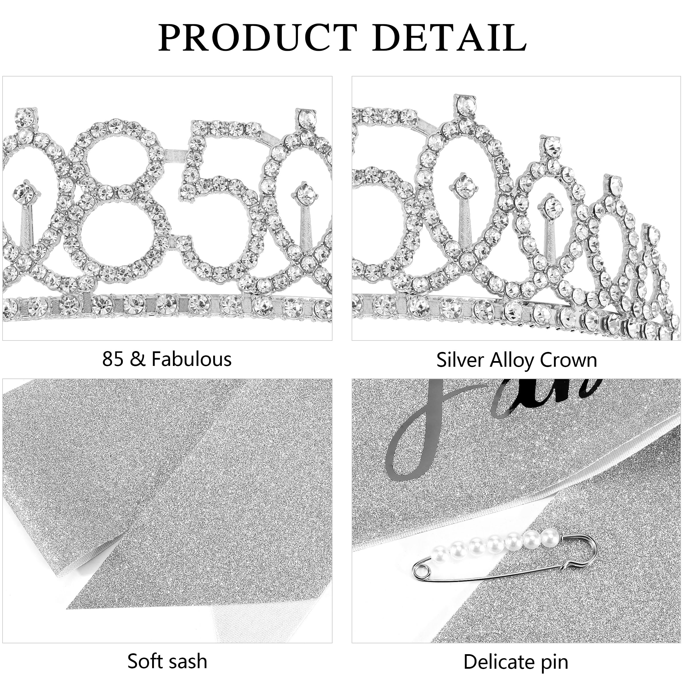 85th Birthday Sash & Tiara Set - Elegant Silver Crown for Women's Milestone Celebration - Perfect 85th Birthday Gift & Party Decorations - Great for Birthday Photos, Retirement Parties & Special Occasions
