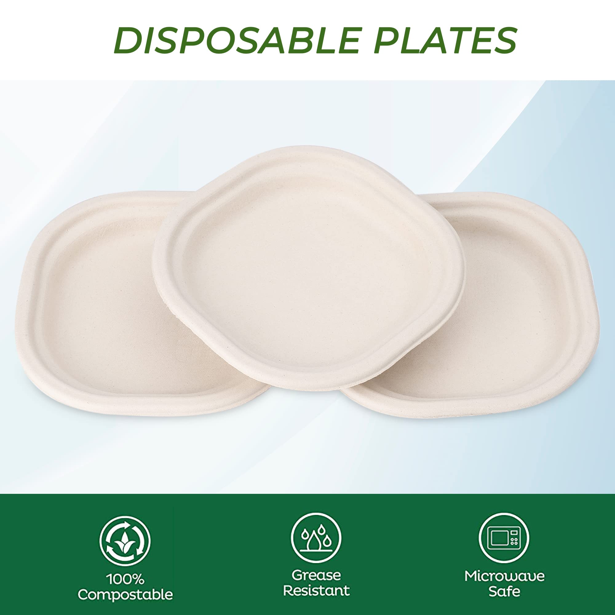 Eco-Friendly Disposable Square Bagasse Plates - 6 Inch, Set of 20, Beige | Biodegradable & Compostable Dinnerware for Parties, Picnics & Events