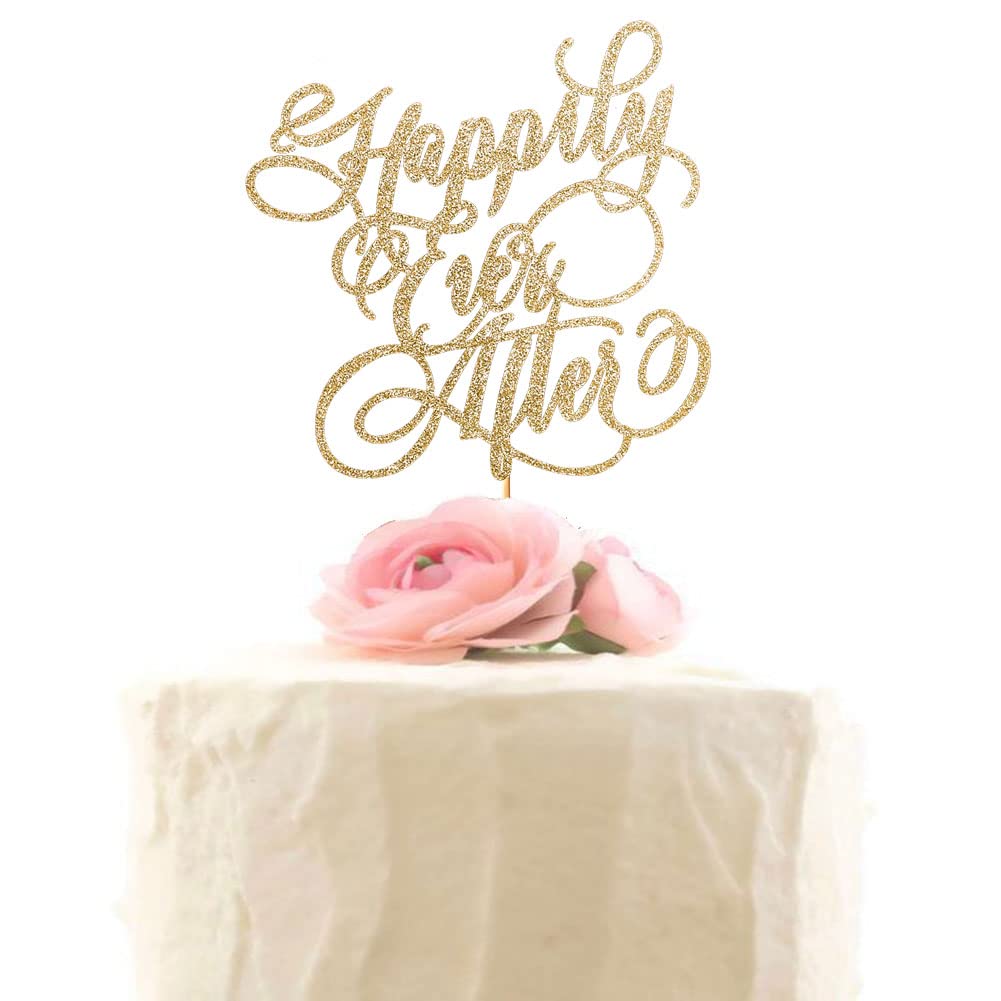 Glitter 'Happily Ever After' Cake Topper - Elegant Gold Wedding, Engagement, Bridal Shower & Bachelorette Party Decoration | Perfect for Anniversary Cakes, Romantic Celebrations & Photo Backdrops
