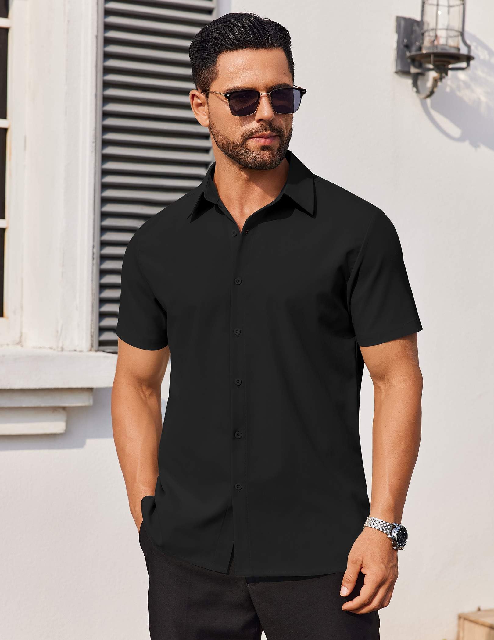COOFANDY Men's Short Sleeve Button Down Shirts - Casual Summer Dress Shirts for Business & Vacation - Breathable Untucked Office & Outdoor Wear