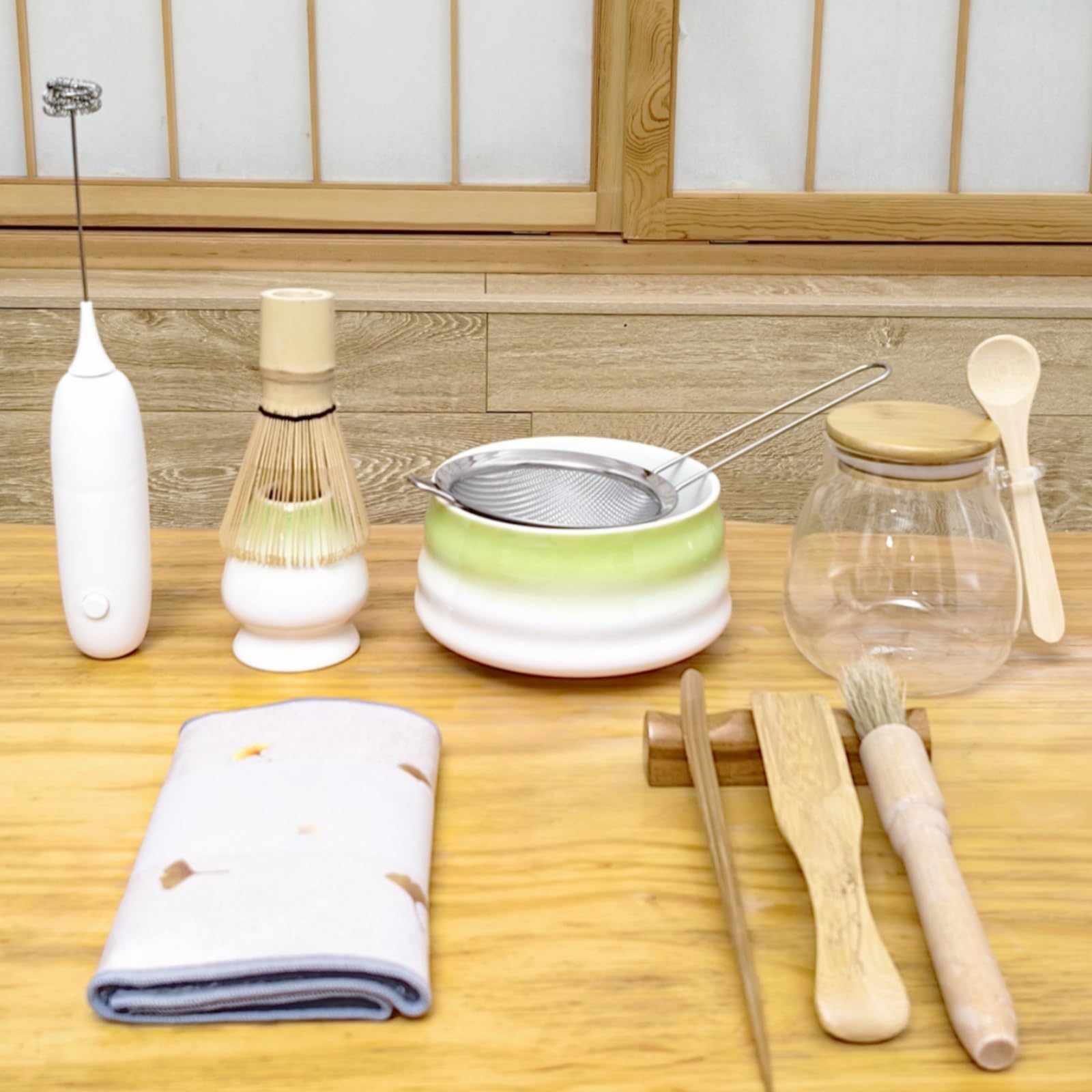11-Piece Premium Matcha Tea Set - Bamboo Whisk, Electric Frother, Ceramic Bowl & Sifter - Complete Matcha Kit with Stand, Towel & Storage Jar - Perfect for Japanese Tea Ceremony, Home Brewing & Gifts (Gradient Green)