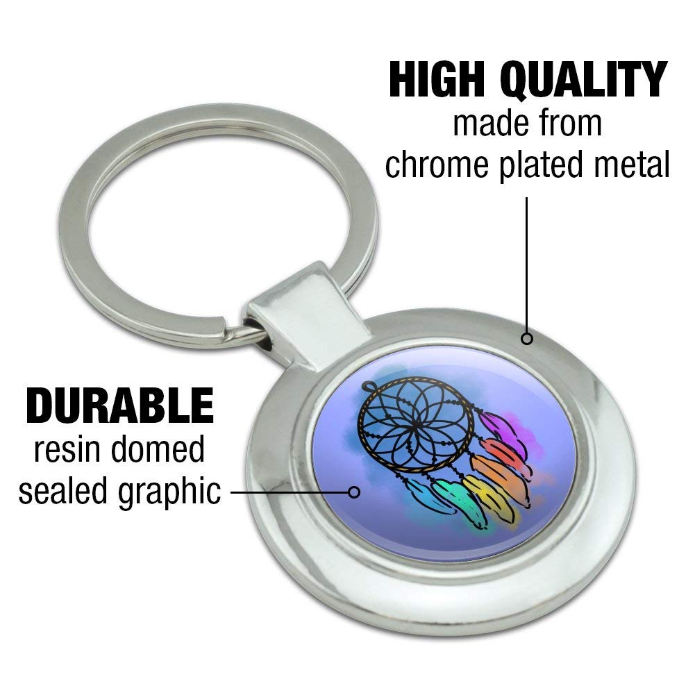 Dream Catcher Keychain with Rainbow Feathers - Watercolor Design on Chrome Plated Metal - Perfect for Backpacks, Gifts & Boho Style Accessories