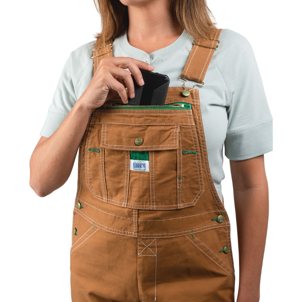 Liberty Women's Duck Bib Work Overalls YBF002 - Durable Brown Denim Coveralls for Farming, Gardening & DIY Projects
