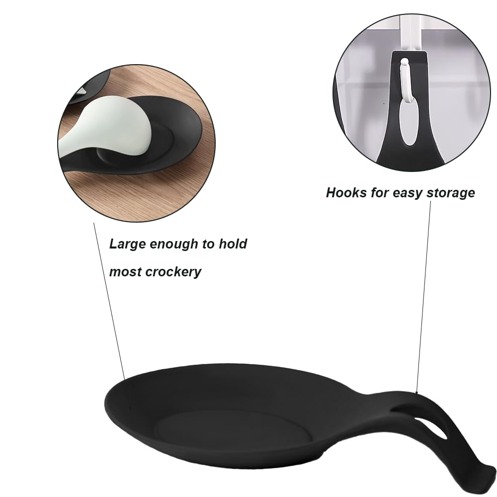 **Silicone Spoon Rest - Heat-Resistant Kitchen Utensil Holder for Spatulas, Spoons & Cookware - Perfect for Cooking, Baking & Serving (Black)**