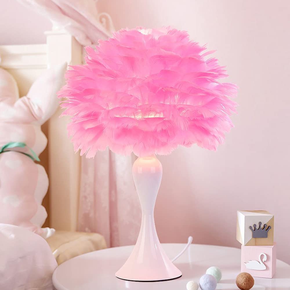 Nordic Feather Table Lamp - Victorian Style Bedside & Desk Light, Modern Luxury Floor Lamp for Living Room, Bedroom, Office - Pink Iron Lighting for Home Decor & Ambiance