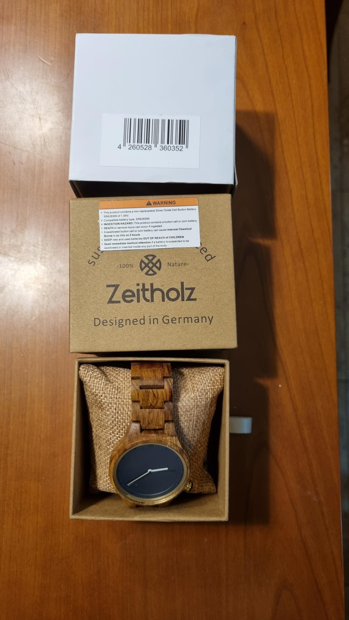 Zeitholz Men's Wooden Watch - 42mm Big Face Analog Wood Watch with Japanese Quartz Movement - 100% Natural Wood - Perfect Gift for Him - Ideal for Casual Wear, Outdoor Adventures & Special Occasions