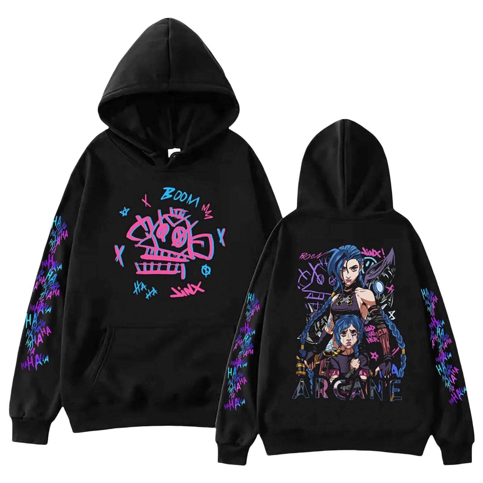 Arcane Jinx Hoodie - Unisex Oversized Long Sleeve Sweatshirt with Pocket | Trendy Streetwear Y2K Fashion | Perfect for Cosplay, Gaming Events & Casual Street Style