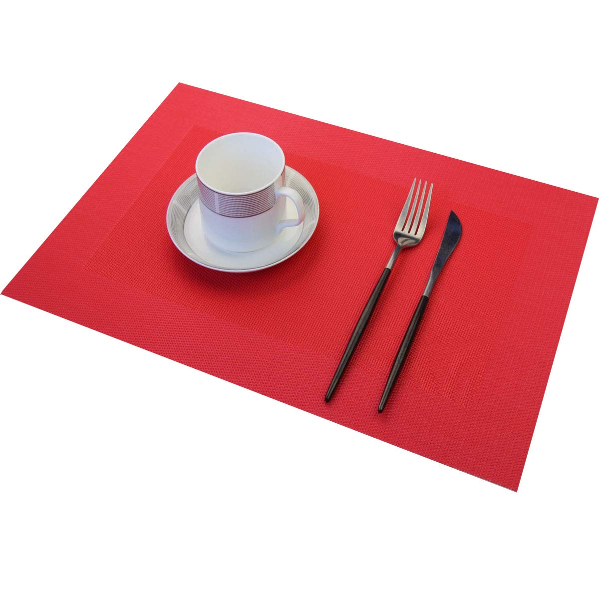 Heat-Resistant Vinyl Placemats Set of 4 - Washable & Easy Clean Plastic Table Mats for Dining, Kitchen, Party (Red) - Perfect for Everyday Meals, Entertaining Guests & Holiday Decor