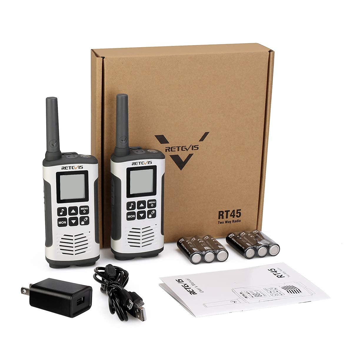 Retevis RT45 Rechargeable Long Range Two Way Radios - 4 Pack Walkie Talkies with NOAA Weather Alert, 10 Call Tones, VOX Hands-Free & Flashlight | Perfect for Outdoor Adventures, Construction Sites, and Emergency Communication
